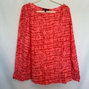 Banana Republic‎ Pink & Red Printed Long Sleeve Blouse | Size L